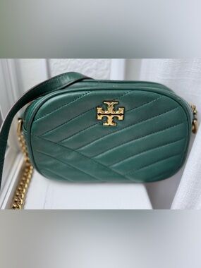 Tory Burch Kiera Green Quilted Leather Crossbody Bag